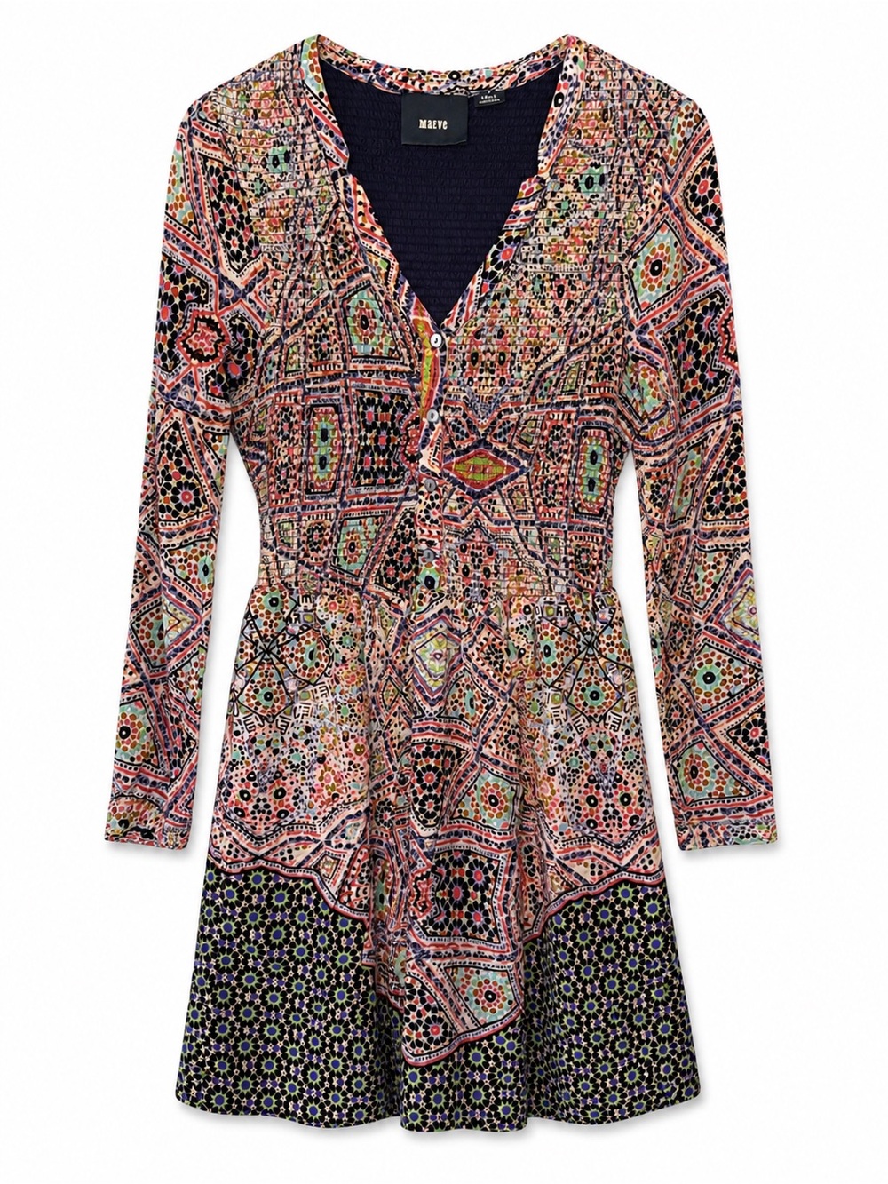 Maeve  Anthropologie boho Multicolor Printed long sleeve V-Neck Dress